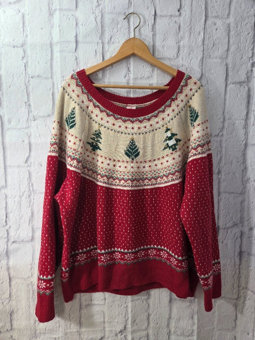 Holiday Time Women's Plus 3X Red Cream Fair Isle Christmas Sweater Holiday Knit